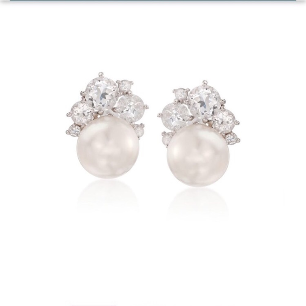 Sterling Silver Pearl and White Topaz Earrings